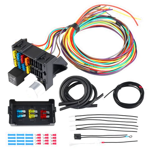 WMPHE 8 Circuit Wiring Harness - Universal Wire Harness Kit, Professional Automotive Replacement Electrical Fuses, Compatible with Custom Vehicles, Hot Rods, Street Rods, Dune Buggies