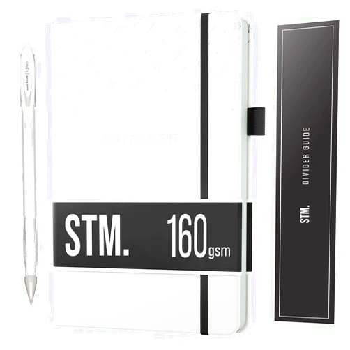 Scribbles That Matter Black Paper Bullet Dotted Journal Notebook | A5 Starry Night by Scribbles That Matter | Free white gel pen | 160gsm Blackout no-bleed dot grid paper | For Men and Women | 5.75 x 8.5 in | White