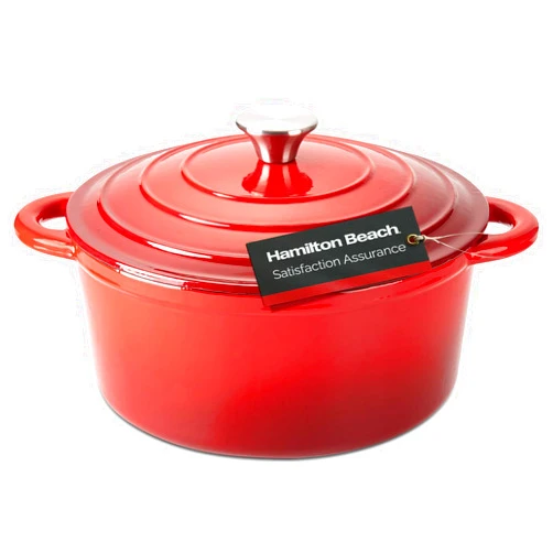 Hamilton Beach Enameled Cast Iron Dutch Oven 5.5-Quart Red, Cream Enamel Dutch Oven Pot with Lid