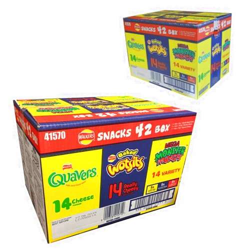 Premier Life WALKERS SNACK 42 Pack Variety Crisp BOX - WOTSITS QUAVERS MONSTER MUNCH