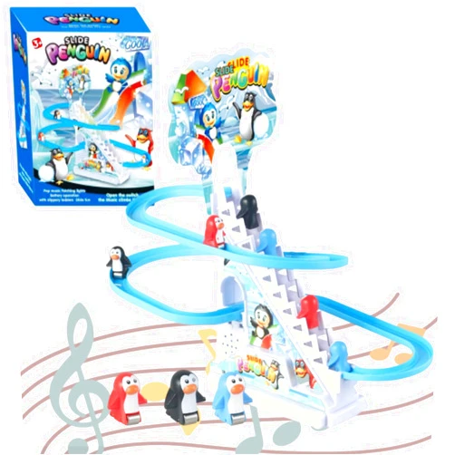 Wantract Penguin Race Track Toy, Slide Penguin, Musical Roller Coaster Track Playset with Music & LED Lights Operated Slide Play Penguin Set Climbing Toys for Toddlers Kids Girls Boys Gifts (with 3 Penguins)
