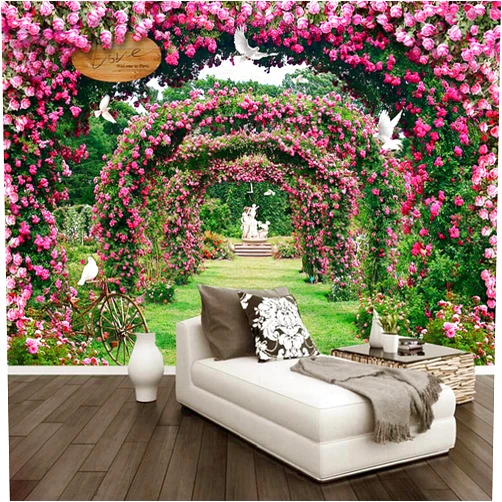 Kstpo Romantic Flower Vine Rose Flowers Pigeon 3D Mural Wallpaper, Garden Landscape Custom Peel and Stick Wall Poster Modern Living Room Bedroom Background Painting Art Wallpaper 9ft2in(W)*5ft11in(H)