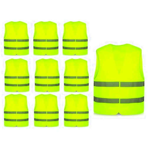 Hitopin 10PCS Safety Vests, Reflective High Visibility Vests, Hi Vis Safety Vests, High Vis Jacket with 2 Reflective Strips, for Traffic Work, Running, Surveyor and Security Guard (Universal Size)