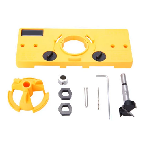 Evwoge 35mm Hinge Drilling Jig + 35mm Forstner Bit Woodworking Tool Drill Bits for Cabinet Door Installation