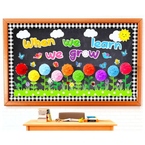 ZOIIWA Spring Flowers Bulletin Board Set Decorations for Classroom When We Learn We Grow Bulletin Board with 3D Paper Floral Cutouts for Flower Themed Birthday Party School Classroom Wall Decor Favor