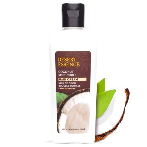 Desert Essence Coconut Soft Curls Hair Cream - Botanically-Based Curl Cream for Curly Hair - Silicone-Free - Hydrating with Coconut Oil, Black Oat Extract - Vegan, Gluten-Free, Cruelty-Free, 6.4 oz