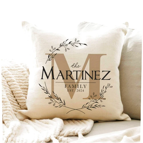 MRC Wood Products Personalized Family Name Throw Pillow Case | Customize with Name and Established Date Housewarming Cover Gift | 16x16 Covers Gifts (Cover Only)