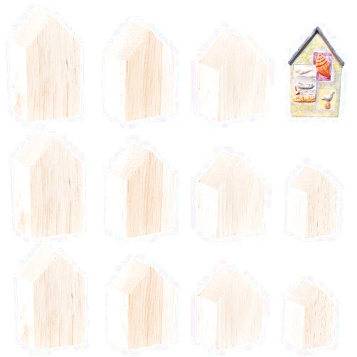 OLYCRAFT 12Pcs 4Sizes Unfinished Wood House Shaped Blocks Arrow Shape Wooden Tray Plates Blank Wooden Cutouts Farmhouse Wood Craft for Home Kitchen Office Shelf Coffee Bar Decor