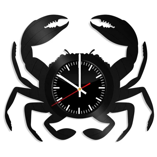 PIZADA Crab Vintage Black Vinyl Record Wall Clock Wall Art 3D Modern Design Office Bar Room Home Decor Gift