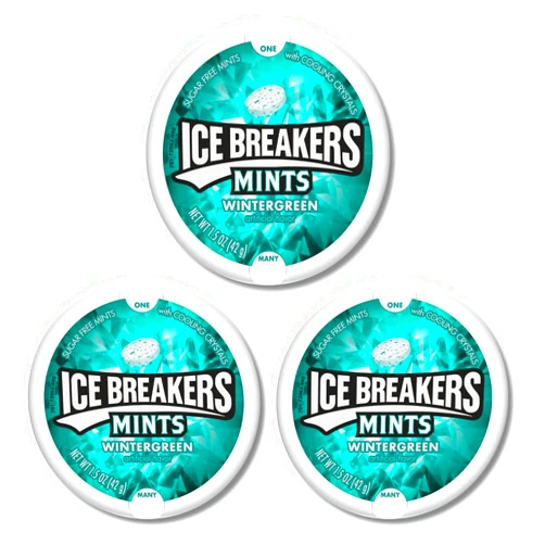 THE HUNGRY GORILLA Ice Breakers Wintergreen Sugar Free Mints 3 Pack (1.5 oz each individual container) packaged in a box by THE HUNGRY GORILLA