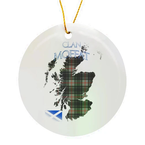 3dRose Circle Porcelain Ornament - Outline of Scotland with The Moffat Clan Family Tartan. Creative Studios Scottish Tartans