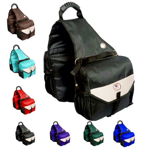 Majestic Ally Saddle Bag for Horses - Nylon Insulated Leakproof Cooler Reflective Padded with Pockets and Water Bottle Carrier Durable Saddle Bag (Black)