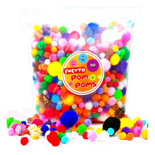 FKEYTO 900 PCS Pompoms for Crafts,Pom Poms in Bright & Bold Assorted Colors,Pompoms for Arts and Craft Making Decorations，Assorted Sizes
