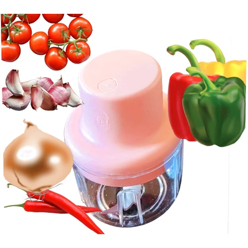 Intelligent electric garlic machine Electric Garlic Chopper, Chopper Mini, USB Rechargeable, Food Chopper, Small Food Processor, Crusher, Slicer for Garlic, Chili, Onion, Meat, Spices, Vegetables 250 ML(Pink)
