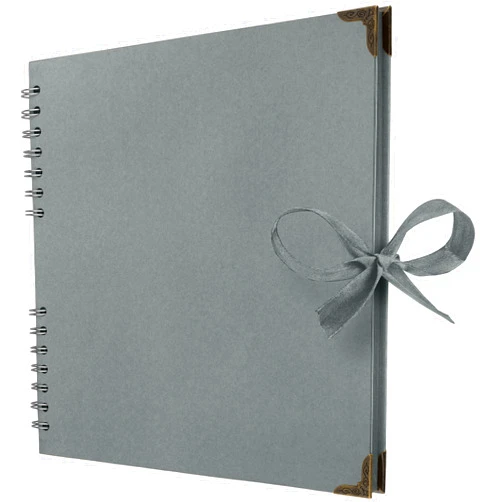 Bstorify 10 x 10 Inches Scrapbook Album 70 Pages Grey Thick Kraft Paper Corner Protectors, Ribbon Closure - Ideal for Your Scrapbooking, Art & Craft Projects (Grey, 10 x 10 Inch)