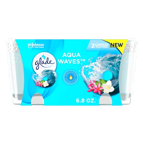 SC Johnson Glade Jar Candles, Fragrance Candles Infused with Essential Oils, Air Freshener Candles, Multiple Scents Available! (Aqua Waves, 3.4oz- 2 Candles)