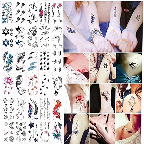 ROLIGEN 30 Sheets Temporary Tattoos for Women Men Hand Neck Wrist Art Tattoo Fashion Waterproof Tattoo Stickers (A)
