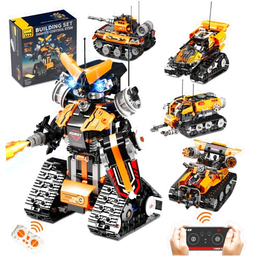 QHECTTY STEM Building Toys for Kids 6-12, 5in1 Remote & APP Controlled STEM Robot Car Tank Building Kit, 600 Pcs DIY Educational Building Blocks Set for Kids Science Learning, Boys Girls Birthday Gifts Ideas
