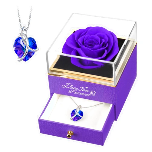 EleShow Preserved Flowers Real Purple Rose, Forever Rose Gifts for Mom Grandma Wife Girlfriend, Anniversary or Birthday Gifts for Women I Love You Gifts for Her