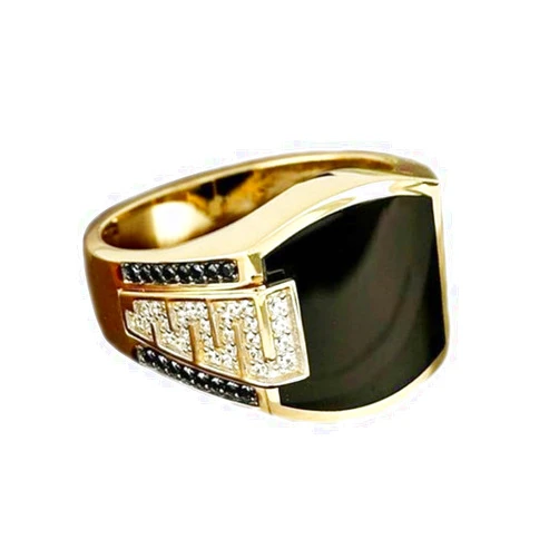 LRESJJIUJ Fashion Cuban Link Chain Ring Classic Retro Color-Preserving 18K Gold Plated with Black Agate, Luxury Fashion Successful Gentleman Diamond Ring Hip Hop Ring for Men (14)