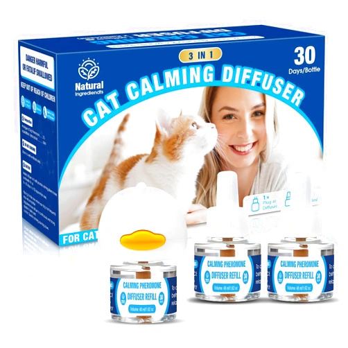 SHIUMORE Cat Calming Pheromones Diffuser: 3-in-1 Kit Cat Appeasing Pheromone Diffuser to Calm (1 Plugin+2x48ml Refills) for Comfort Reduces Stress Anxiety, Long-Lasting Appeasing Pheromone for Pet Cat (3in1)
