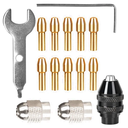Sinotools Drill Chuck Collet Set 4486 for Dremel 0.8-3.2mm Shank Rotary Tool Dremel 3000 4000 7700 8200 Keyless Quick Change Chuck Accessory with 4485 Brass Collet Metal Nut (15 PCS)