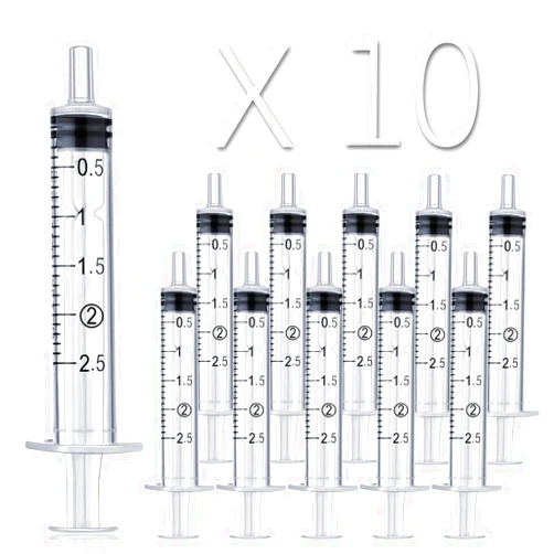 LabAider 10 Pack 2ml/cc Plastic Syringe Liquid Measuring Syringe Tools Individually Sealed with Measurement for Scientific Labs, Measuring Liquids, Feed Pets, Medical Student, Oil or Glue Applicator (2ML)