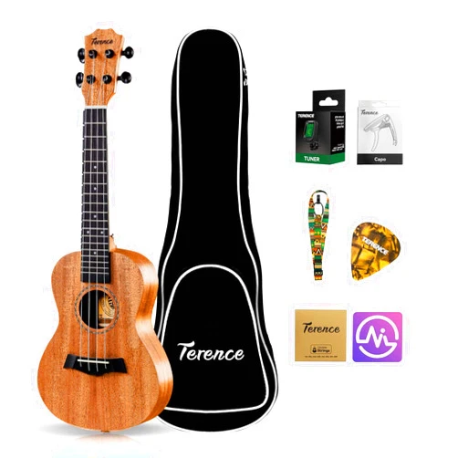 TERENCE Soprano Ukulele 23 Inch Mahogany Ukelele for Professional Beginner Adult Ukulele Kit with Tuner, Capo, Gig Bag, Strap, Picks, Nylon String & Cloth Portable Ukulele Gift Teaching for Beginners