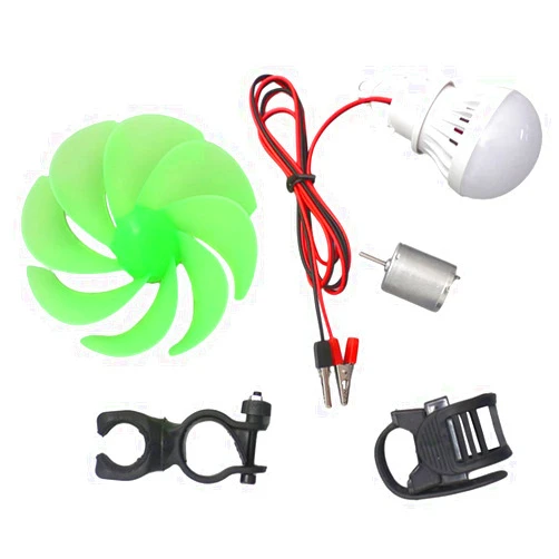 TEAMWILL Mini Wind Turbine Motor Blade W/Bulb DIY Kit Power Alternative Energy Generator