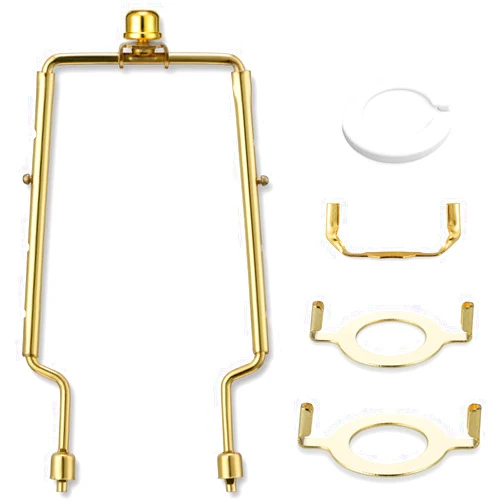 Qc Lamp Shade Holder, 7 8 9 10 inch Adjustable Lamp Harp, Hardware Parts Included Brass Harp Frame and Finials, Standard Saddle, E14 E26 E27 Light Base UNO Fitter Adapter, Lamp Bracket Accessories (Gold)