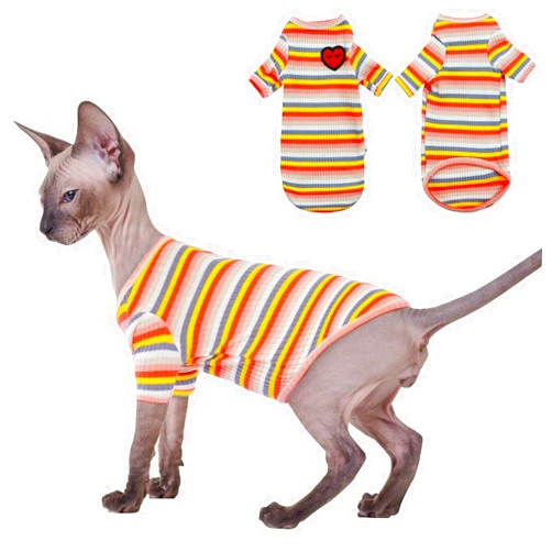 LETSQK Cute Cat T-Shirt, Kitten Clothes, T-Shirts for Sphynx Cats with Long Sleeves, Cat Apparel, Cat Costumes for Cats Only, Sphynx Cat Cloth, Cat Soft Tee Yellow M
