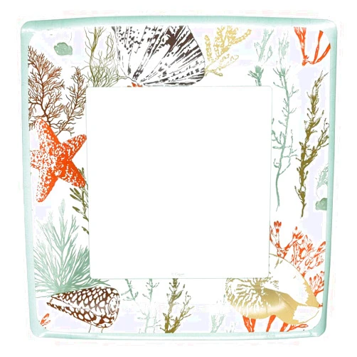 Caspari Marine Study Square Paper Dinner Plates in Ivory - 16 Count