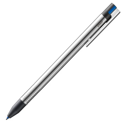 Lamy logo 3-colours - multicoloured ballpoint pen (black, blue, red) with a sight dial mechanism in an elegant stainless steel case - incl ballpoint refills M 21 in black, blue & red