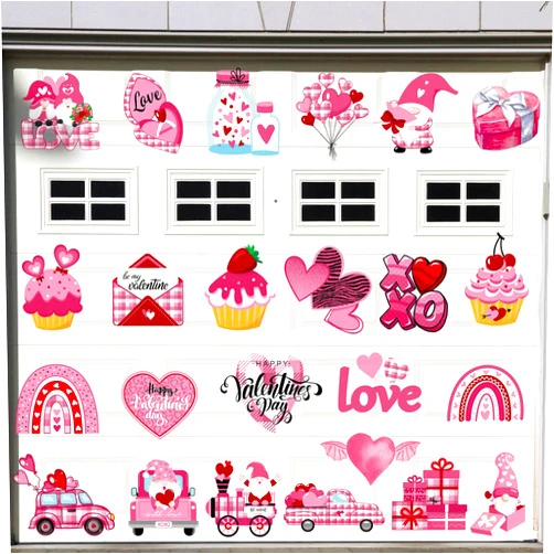 Kingdder 24 Pieces Valentine's Day Garage Door Magnet Happy Valentine's Day Car Decals Refrigerator Magnets Heart Gnome Cake Balloon Truck Magnets for Valentine's Day Wedding Garage Door Fridge Decor