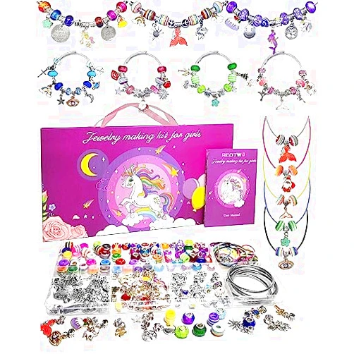 Redtwo 200 Pcs Charm Bracelet Making Kit, Friendship Jewelry Making Supplies Unicorn/Mermaid/Birthday Gifts Toys for Teen Girls Age 4 5 6 7 8 9 10 12 Year Old, Arts Crafts for Kids Ages 8-12