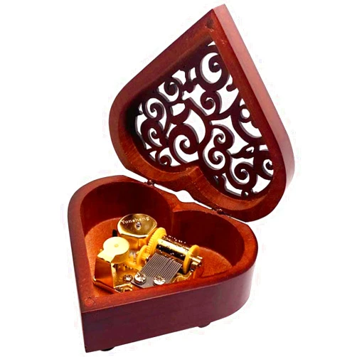 Pursuestar Can't Help Falling in Love Music Box, Heart Shaped Vintage Hollow Out Wood Mechanism YunSheng Movement Wind Up Musical Box Gifts for Birthday Wedding Valentine's Day