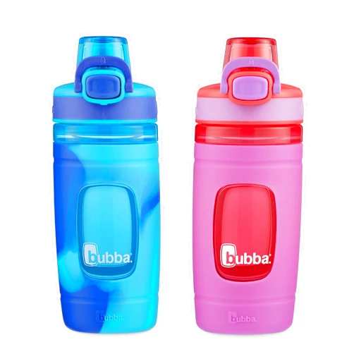 Bubba Brands Flo Kids Water Bottle with Leak-Proof Lid, Pool Blue Wash & Mixed Berry, 16 Ounce, 2-Pack