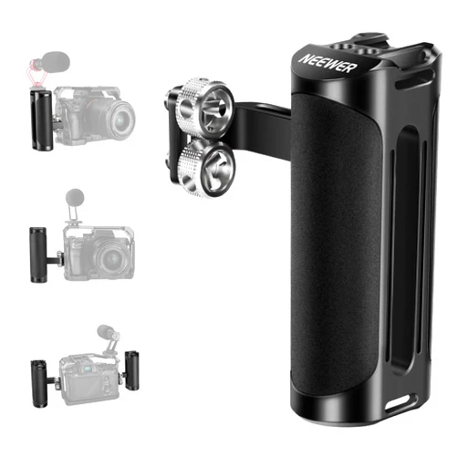 NEEWER Aluminum Side Handle Grip, Compatible with SmallRig Camera Cage for DSLR & Mirrorless Camera, Vertical/Horizontal Adjustment Handgrip with Cold Shoe, Built in Hex Key and 1/4