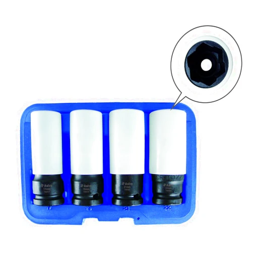 Astro Pneumatic Tool 7404 Flank Bite Damaged Lug Nut Socket Set w/Spinning Protective Sleeves