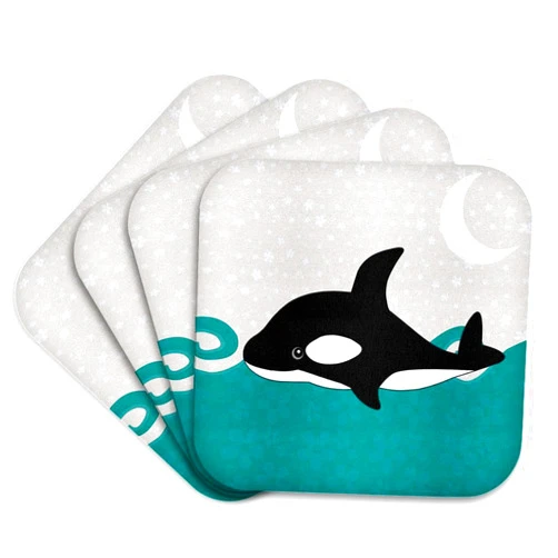 3dRose cst_58603_1 Cute Orca Whale in The Ocean at Night-Soft Coasters, Set of 4