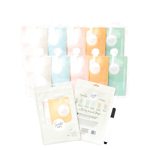 Sweetie Sips Reusable Food Pouches 10-Pack 6oz Baby Food Storage Refillable Toddler Squeeze Pouch for Kids Washable Freezer Safe Homemade Purees Smoothies Sweetie Sips