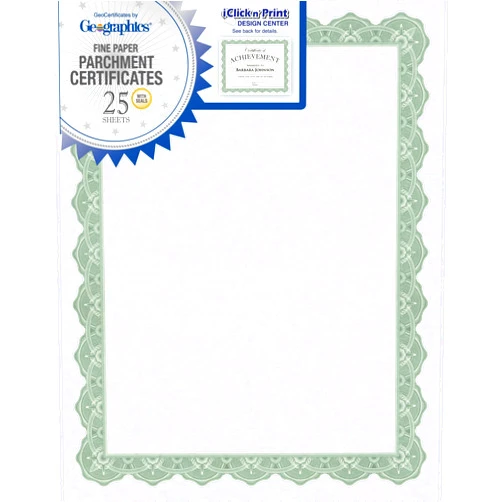 Geographics® 30% Recycled Blank Parchment Certificates, 8 1/2