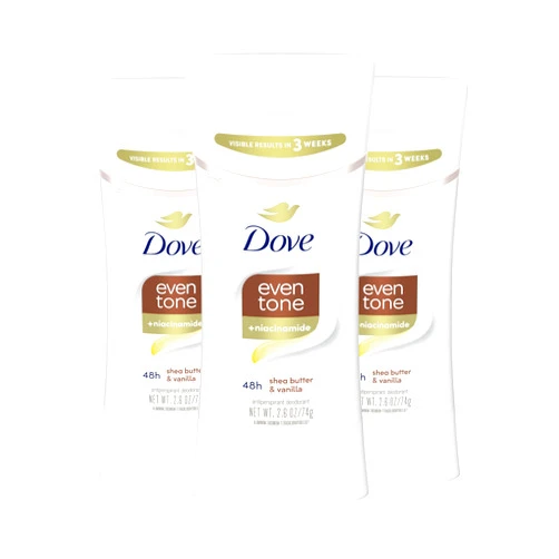 Dove Antiperspirant Deodorant Stick Even Tone Shea Butter & Vanilla Pack of 3 for 48h Odor and Sweat Protection & Skin Restoration, with Niacinamide & Visible Results in 3 Weeks, 2.6 oz