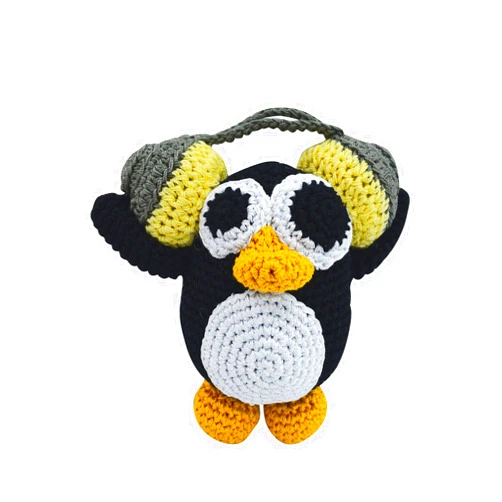 PETFLY Dog Teeth Cleaning Cotton Crochet Squeaky Dog Toy for Small Dog - DJ Penguin