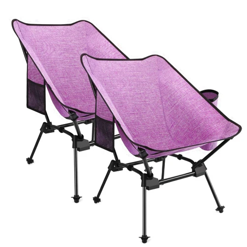 Banzk Camping Chairs Outdoor Folding Chair Portable Backpacking Low Small Compact Collapsible Camping Chairs Cationic Fabric for Beach, Picnic, Travel, Hiking, BBQ - 2PCS Purple