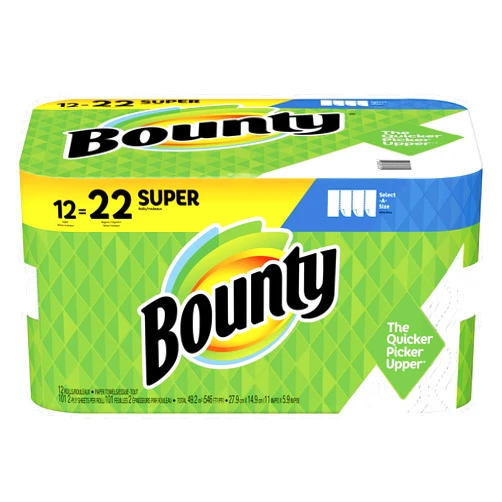 Bounty Select-A-Size Paper Towels, White, 12 Super Rolls = 22 Regular Rolls (Packaging May Vary)