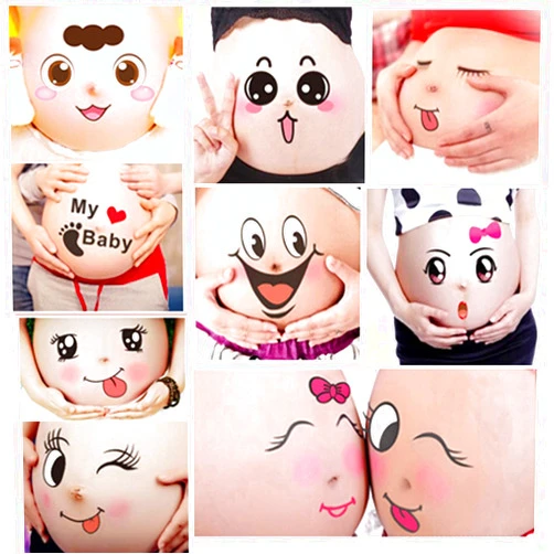 TAFLY 10 Sheets Facial Expressions Pregnancy Baby Bump Belly Stickers Maternity Week Stickers