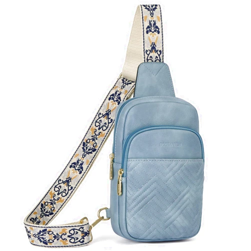 BOSTANTEN Sling Bag Quilted Crossbody Bags for Women Cross Body Purse Leather Fanny Pack with Adjustable Guitar Strap