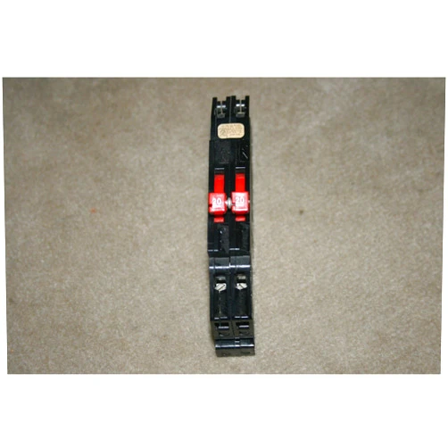 Zinsco 1- ZINSCO R38-20 BREAKER 20/20 AMP TWIN TANDEM, SCREW WIRE TERMINALS 2- 1POLES 20A RED HANDLES