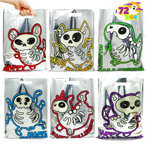 JOYIN 72 Pcs Halloween Goodie Bags, Large Reflective Trick or Treat Bags, Holographic Foil Candy Bags in 6 Designs, Halloween Goody Gift Bags for Kids Halloween Party Favor Supplies, Halloween Treats
